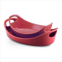 2-Piece Oval Baker Set "Bubble & Brown" (Red)