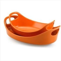 2-Piece Oval Baker Set "Bubble & Brown" (Orange)