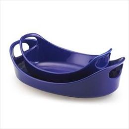 2-Piece Oval Baker Set "Bubble & Brown" (Blue)