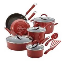 12-Pc Cucina Porcelain Aluminum Cookware Set (Cranberry Red)